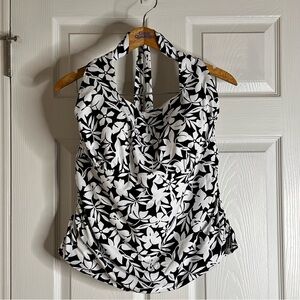 Lands’ End Black and White Havana Floral Tankini Halter Top 22W